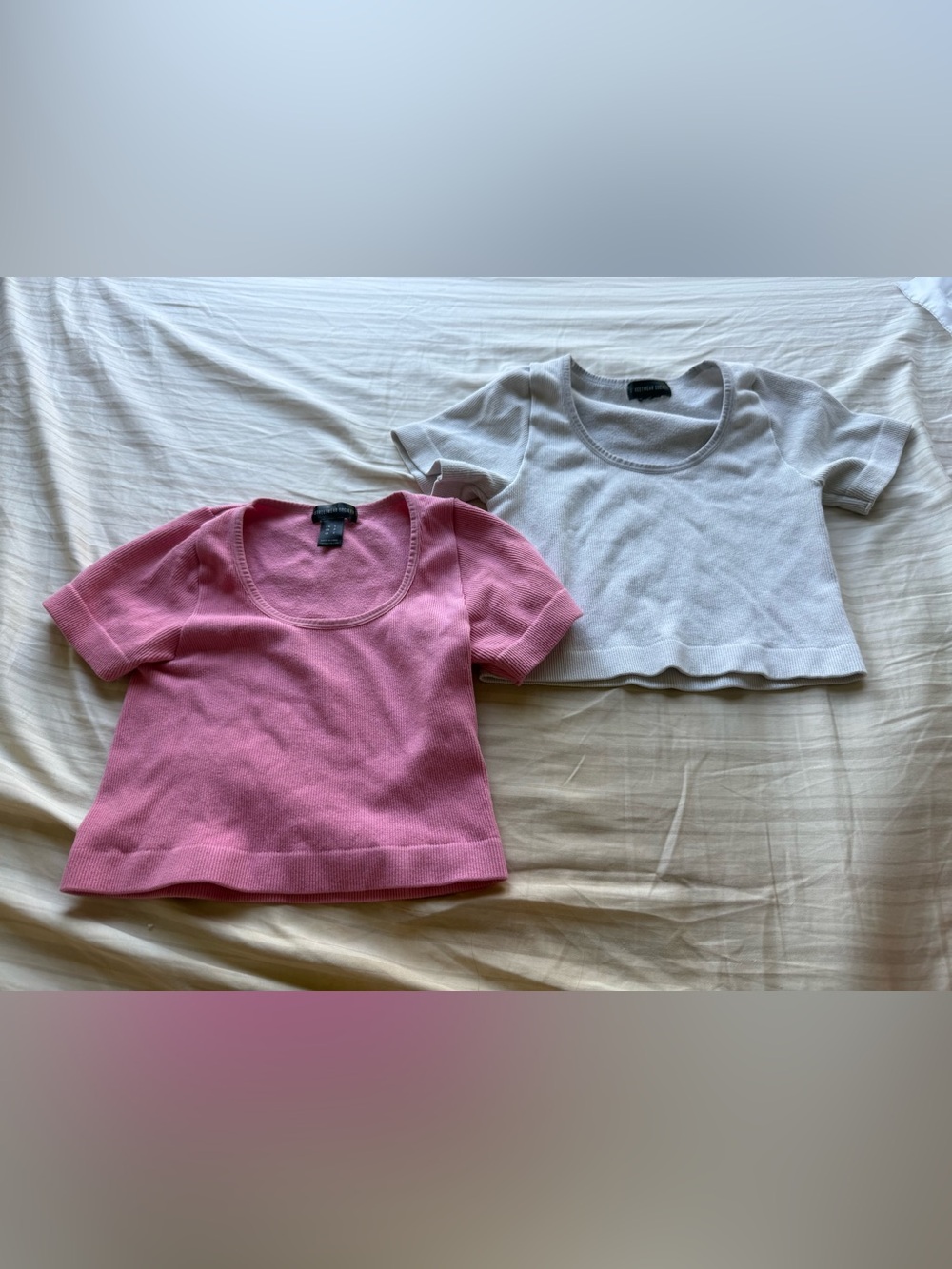 Ribbed Short Sleeve Top - Pink and white - Bundle